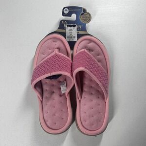 Isotoner Women Pink Terry Cloth Flip Flop Slippers Large (8.5-9) Memory Foam NEW